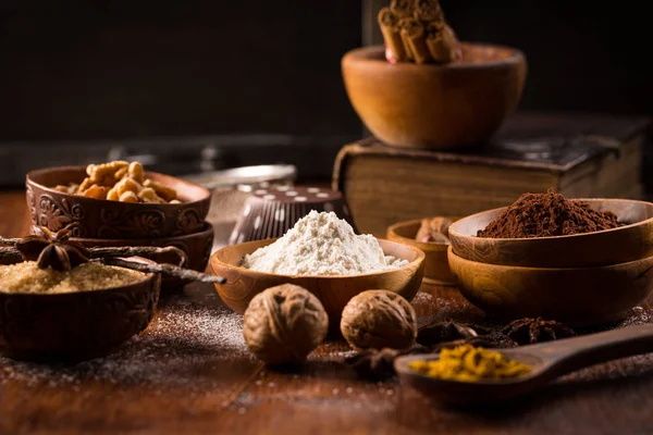 Christmas baking ingredient and spices — Stock Photo, Image