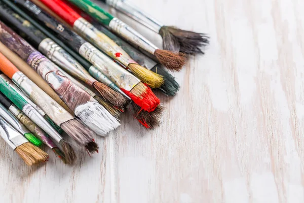 Artist Vintage Paint Brushes White Wooden Background — Stock Photo, Image