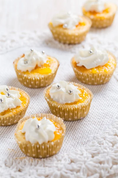 Homemade Lemon Curd Cupcakes Whipped Cream Kitchen Table — Stock Photo, Image