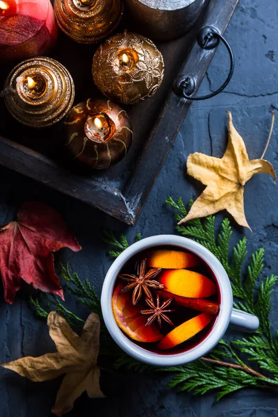 Würziger Glühwein Mit Orange Zimt Und Anis Becher — Stockfoto