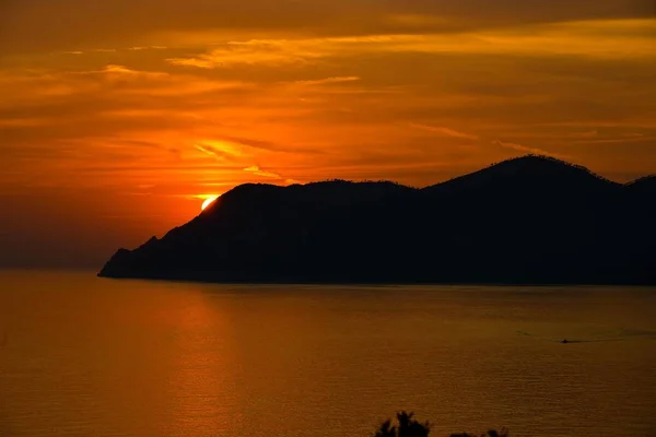 Вид Захід Сонця Над Узбережжя Західному Узбережжі Італії Поруч Manarola — стокове фото