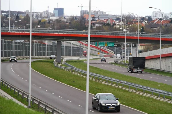 Jest Widok Drogi Ekspresu Solidarnosci Lublinie Kwietnia 2019 Biała Lublin — Zdjęcie stockowe