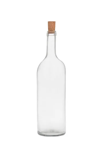 Κενό Γυάλινο Μπουκάλι Φελλό Στο Λευκό — Φωτογραφία Αρχείου