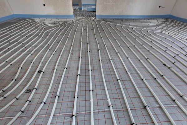 Installation Underfloor Heating New Built House — Stock Photo, Image