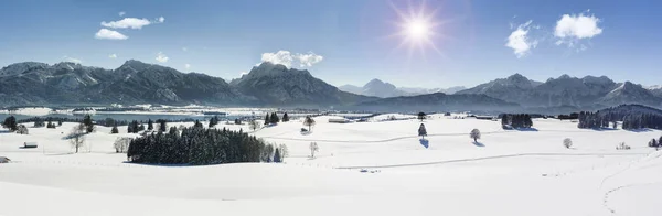 Panoramik Kış Bavyera Alpleri Dağ Aralığı Için — Stok fotoğraf