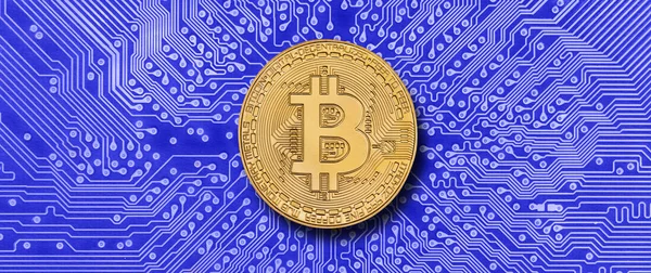 Kryptovaluta Bitcoin Handpåläggning Datornätverk — Stockfoto