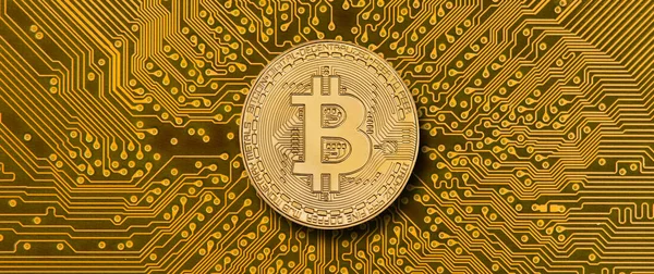 Kryptovaluta Bitcoin Handpåläggning Datornätverk — Stockfoto