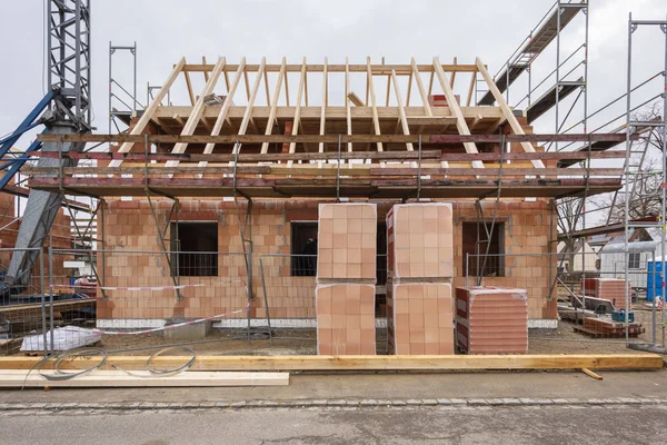 Neues Haus Bau Mit Holzdach — Stockfoto