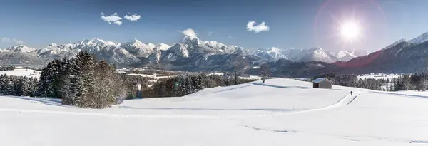 田园诗般的全景景观在巴伐利亚冬季 — 图库照片