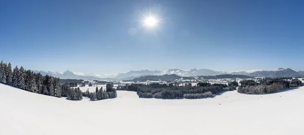 Panorama Landschap Met Alpen Bergketen Beieren Winter — Stockfoto