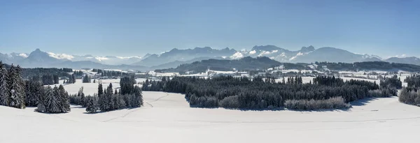 Panoramiczny Pejzaż Piłkarskiej Niemczech Bawarii Zimie — Zdjęcie stockowe