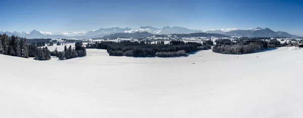 Panorama Landschap Met Alpen Bergketen Beieren Winter — Stockfoto