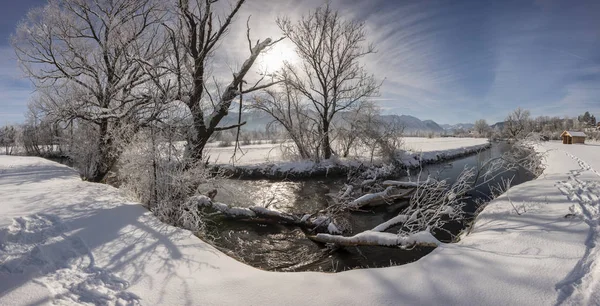 Paisagem Panorâmica Com Cordilheira Dos Alpes Baviera Alemanha Inverno — Fotografia de Stock