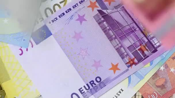 Many Flying Euro Banknotes European Currency — Stock Video