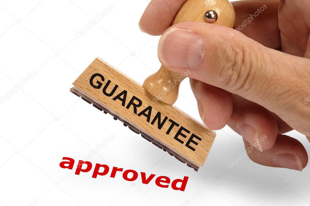 Guarantee printed on rubber stamp
