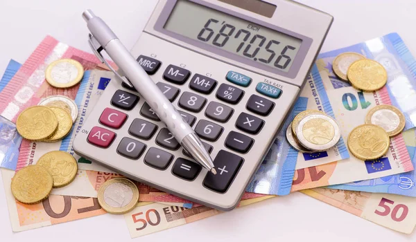 European currency Euro banknotes and calculator — Stock Photo, Image