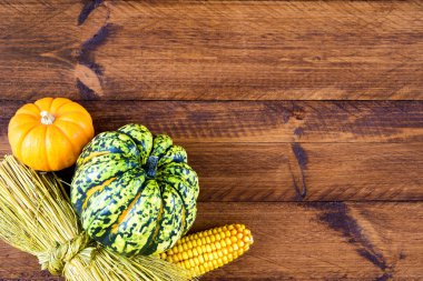  kabak ve yaprakları ile sonbahar dekorasyon