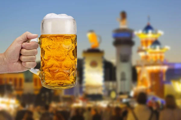 stock image  big traditional glass of Bavarian beer at Oktoberfest in Munich