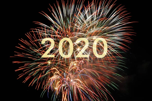 Happy new year 2020 with firework on sky — Stock Photo, Image