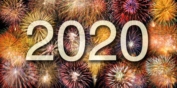 Gelukkig Nieuwjaar 2020 met vuurwerk op Sky — Stockfoto