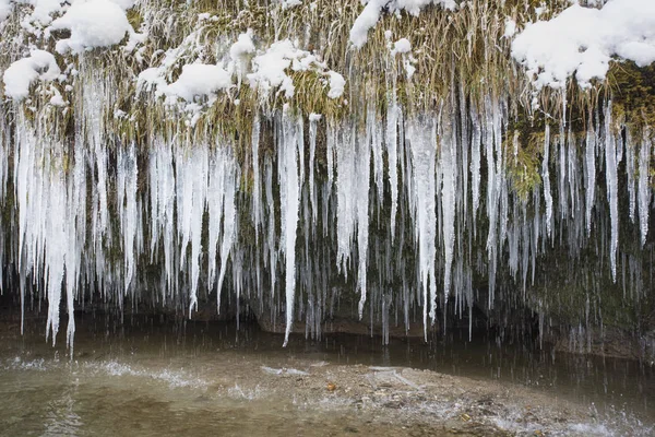 Природна Річка Ущелині Холодний Зимовий День — стокове фото