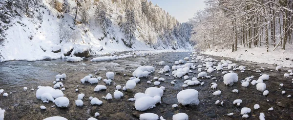 Φυσικό Ποτάμι Στο Φαράγγι Την Κρύα Μέρα Του Χειμώνα — Φωτογραφία Αρχείου