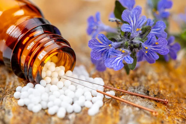 Medicina Alternativa Com Acupuntura Pílulas Ervas — Fotografia de Stock