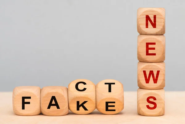 Fact Fake Printed Wooden Cubes — Stock Photo, Image