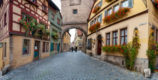 Vista Panoramica Del Centro Storico Medievale Rothenburg Con Bellissimi Negozi — Foto Stock