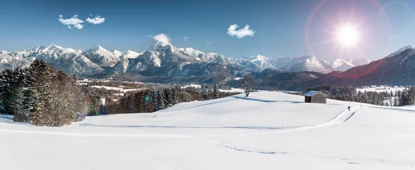Красивый Панорамный Пейзаж Баварии Зимой — стоковое фото