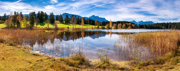 Vue Panoramique Sur Magnifique Lac Avec Reflet Bavière Allemagne — Photo