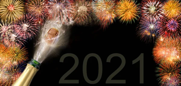 Fogos Artifício Céu Com Data Ano 2021 — Fotografia de Stock