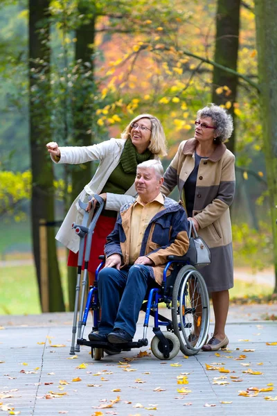 Father Wheelchair Wife Daughter Park — Stock Photo, Image