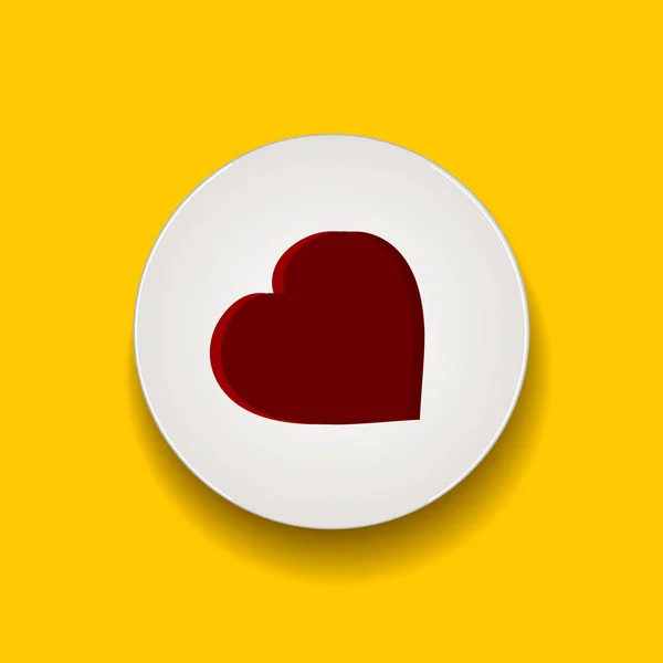 Декоративні Червоне Серце Білий Диск Тінь Жовтому Фоні — стоковий вектор