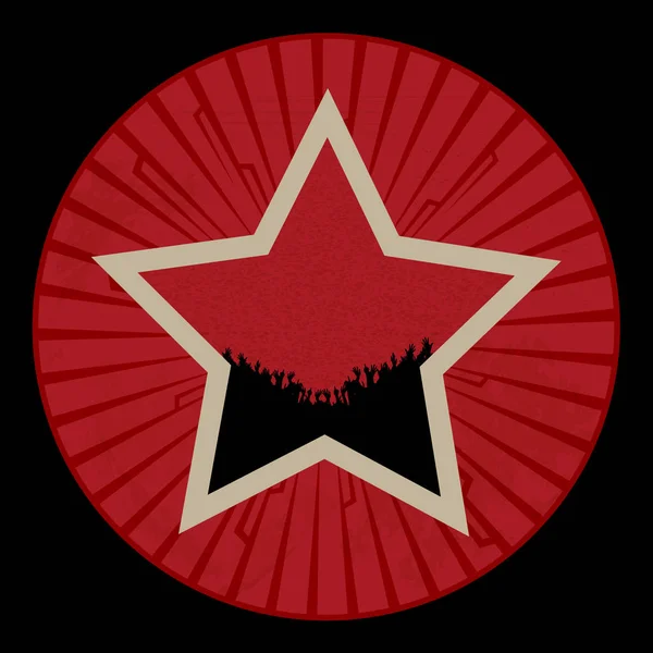 Vintage Rudá Hvězda Hnědou Hranice Silueta Davu Nad Kruhovou Červeným — Stockový vektor