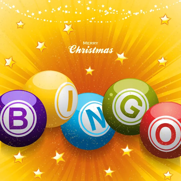 Festlig Star Burst Gul Bakgrund Med Bingo Bollar Dekoration Stjärnor — Stock vektor