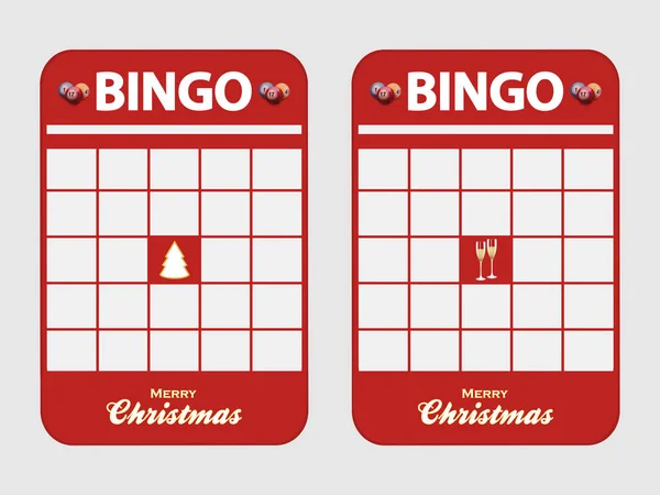 Vánoční Slavnostní Červené Prázdné Bingo Karty Zdobený Vánoční Strom Champaign — Stockový vektor