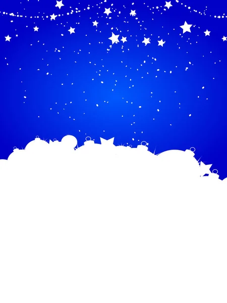 Festive Winter Christmas Blue Portrait Background Baubles Star Snow — Stock Vector