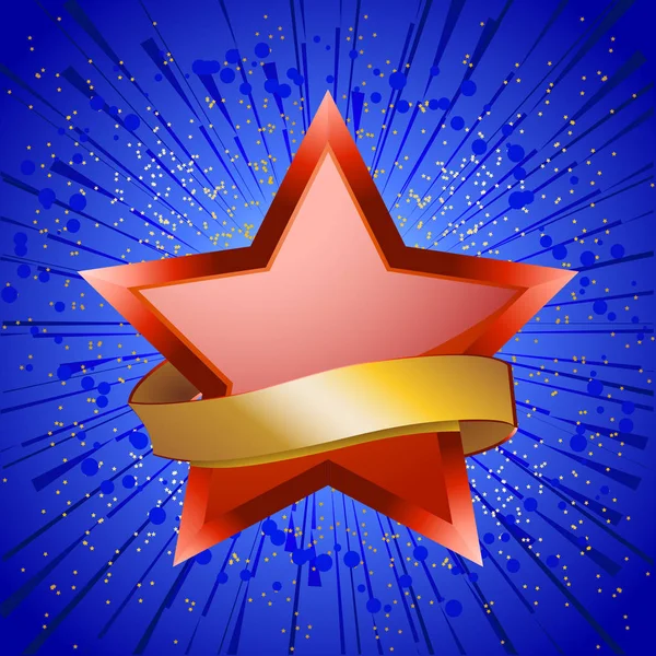 Red Star Details Blank Golden Banner Blue Star Burst Background — Stock Vector