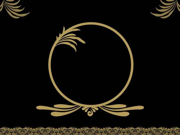 Fondo Negro Con Decoraciones Florales Vintage Retro Dorado Frontera Circular — Vector de stock