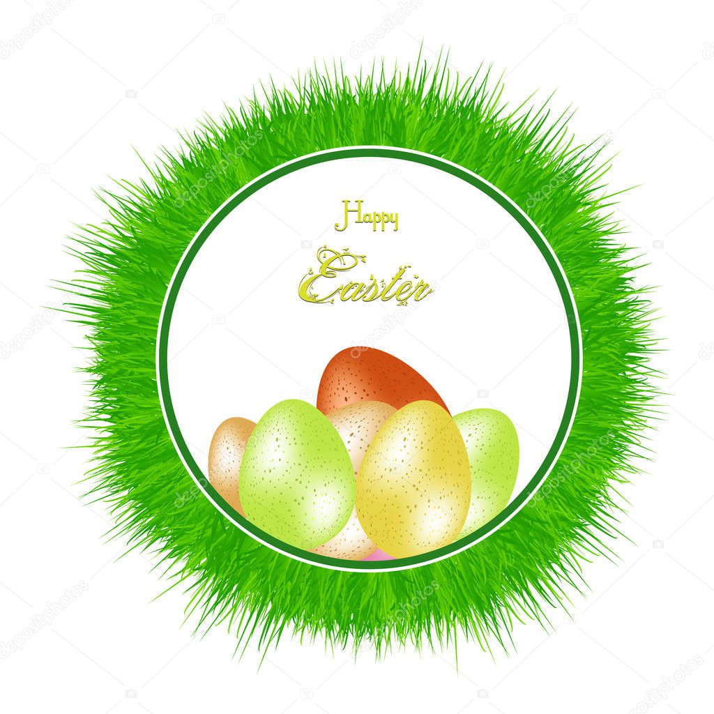 Easter border with grass eggs and text
