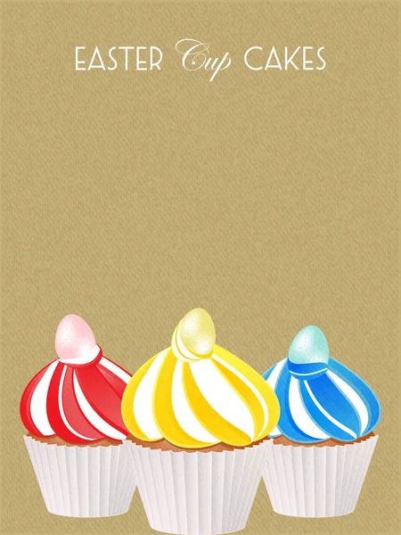 Gâteaux de tasse de Pâques avec des œufs et du texte sur fond texturé — Image vectorielle