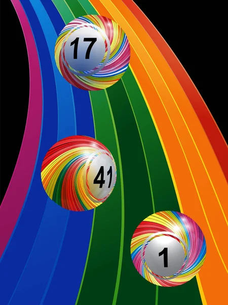 Bolas de lotería de bingo a rayas 3D en arco iris — Vector de stock