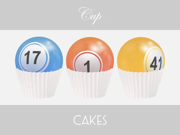 Bingo lottery cup cakes on white panel — Stock Vector