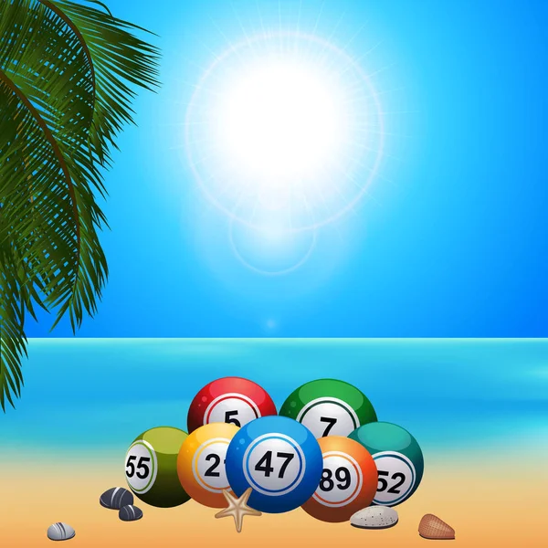 Estate bingo lotteria ballson sulla spiaggia — Vettoriale Stock