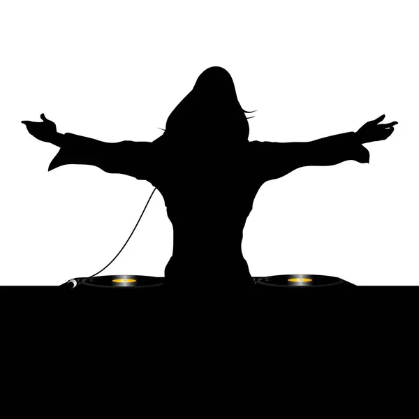 Female DJ silhouette and record decks — Stock Vector