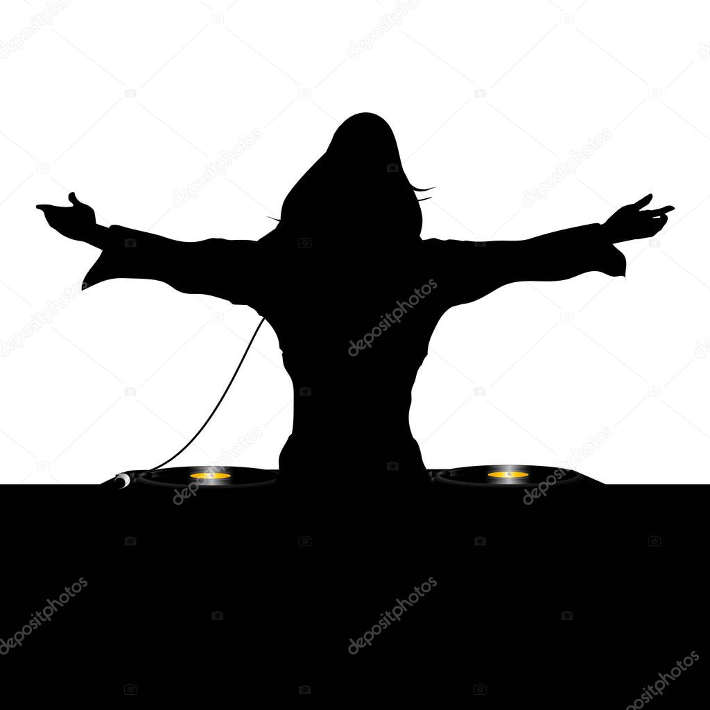Female DJ silhouette and record decks