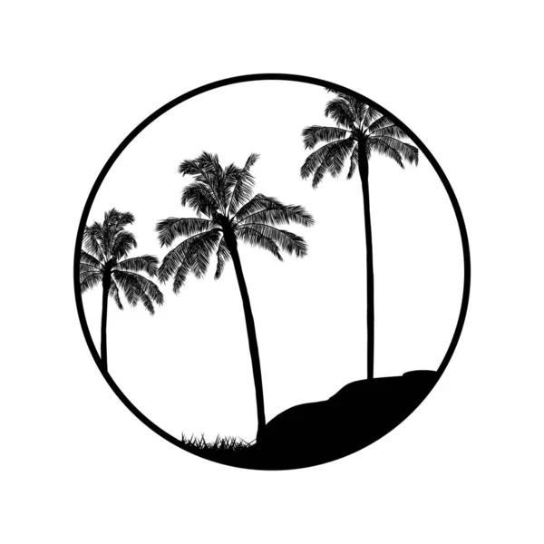 Bordo tropicale estivo bianco e nero con silhouett di palme — Vettoriale Stock