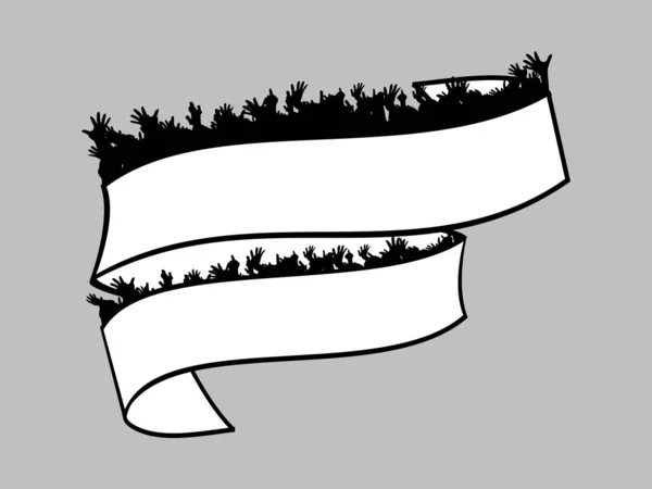 Bannière blanche vierge avec foule silhouette sur gris — Image vectorielle