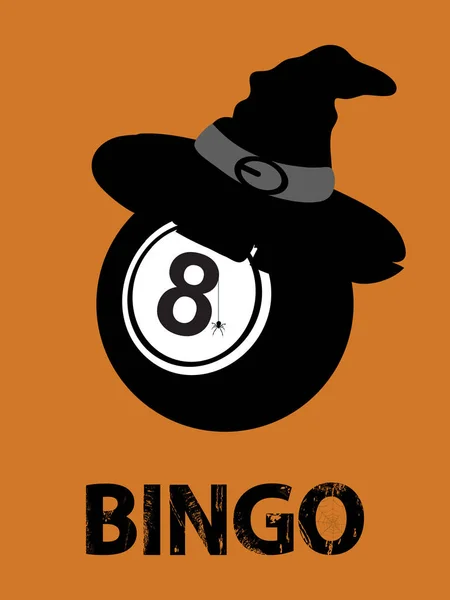 Bola de bingo de Halloween com chapéu e texto —  Vetores de Stock